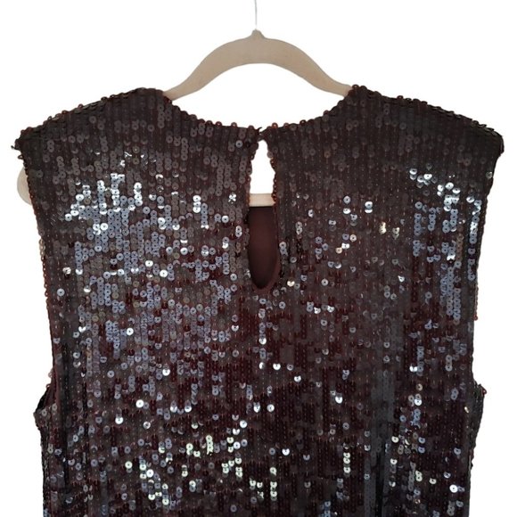 𝅺NWT Zara brown sequin sleeveless straight cut party evening midi dress - Picture 7 of 10